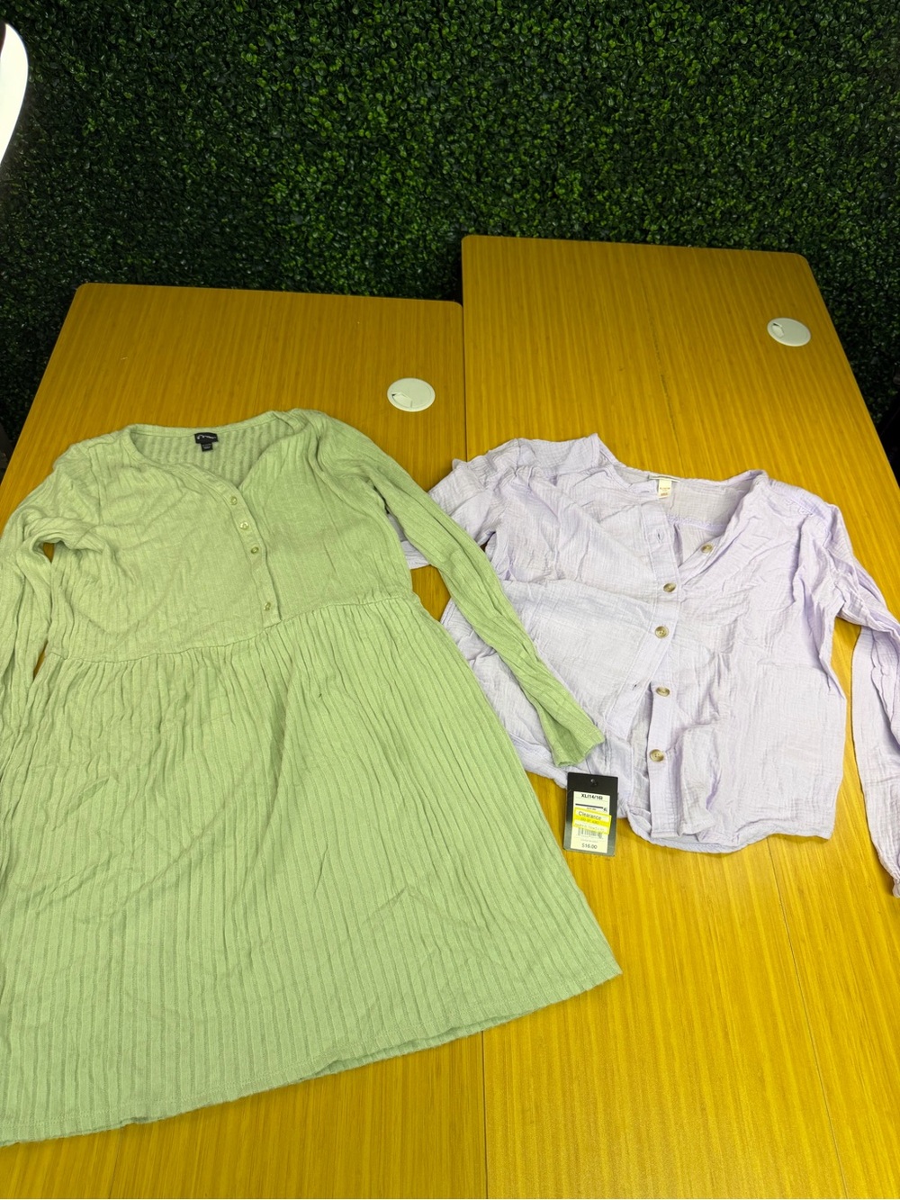 Lot Of 2 Art Class And Cat & Jack Girls Lavender Button Top And Green Dress XL